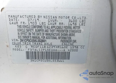 2019 Nissan Kicks Sv z USA, uszkodzony, nr VIN 3N1CP5CU5KL553661